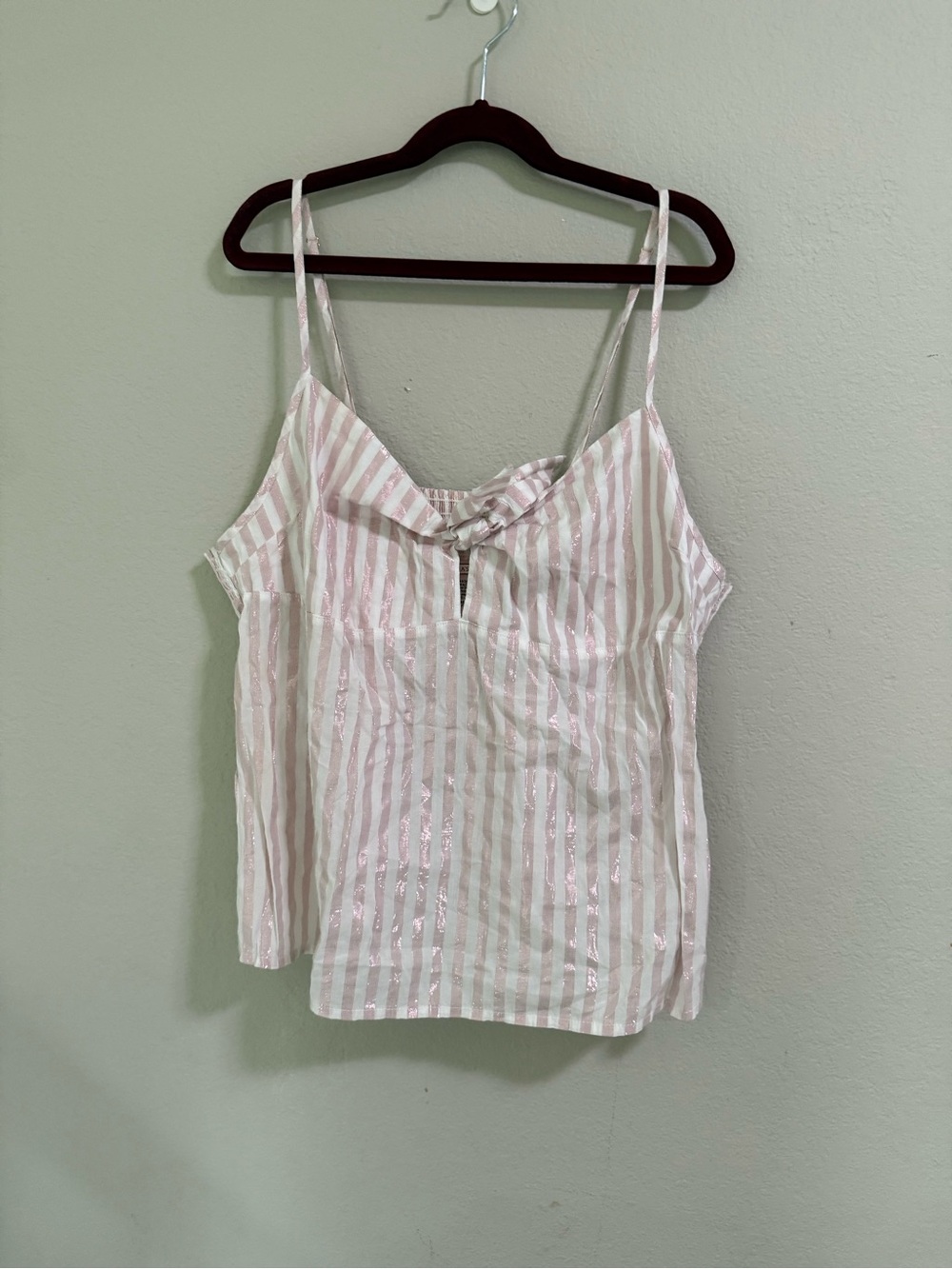 Victoria’s Secret Pink Stripe Tie Front Cami Tank XL Ruffle Hem